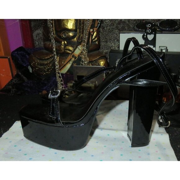 Vivianly Black Open Toe Ankle Strap Platform Chunky Heels Size 10 Retro Y2K - Picture 1 of 10